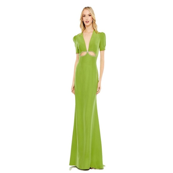 Ieena for Mac Duggal Plunge Neck Cut Out Apple Green Gown Womens Size 8 2630 - Picture 1 of 12